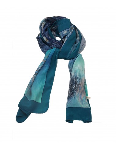 Crepe Silk Scarf - Blue Abstract
