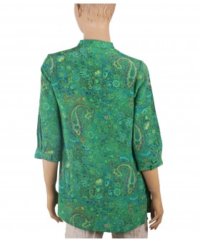 Short Silk Shirt - Green Paisley