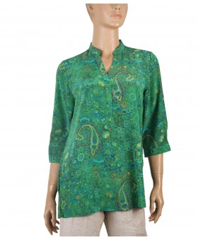 Short Silk Shirt - Green Paisley