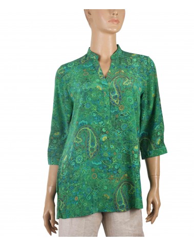 Short Silk Shirt - Green Paisley
