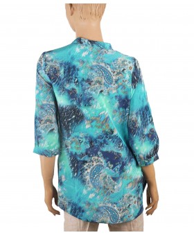 Short Silk Shirt - Blue Abstract