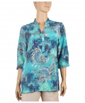 Short Silk Shirt - Blue Abstract