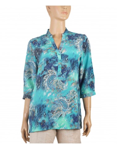 Short Silk Shirt - Blue Abstract