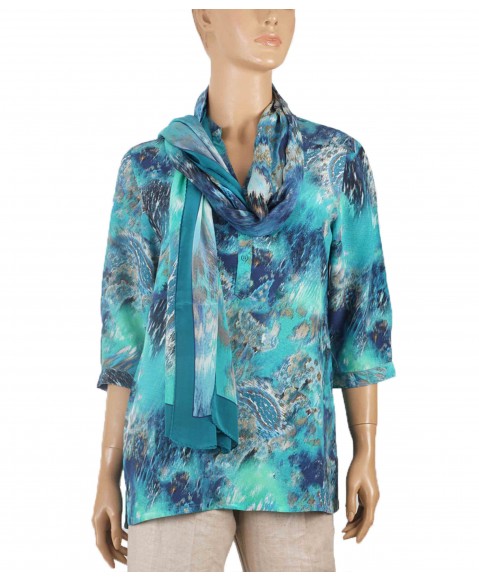 Short Silk Shirt - Blue Abstract