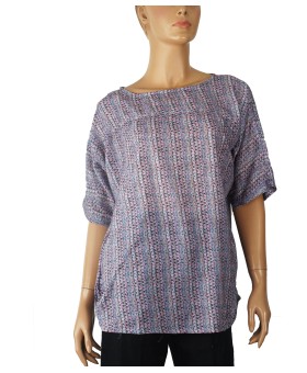 Casual Kurti - Grey Ikat Boat Neck