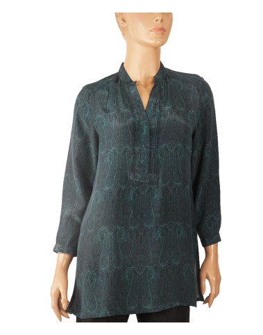  Long Silk Shirt - Blue Paisley