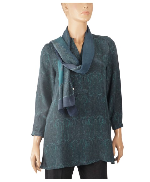  Long Silk Shirt - Blue Paisley