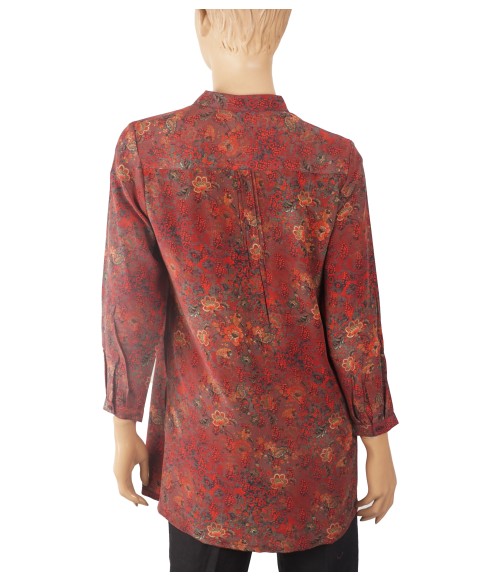 Long Silk Shirt - Red Dotted Paisley
