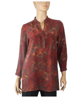  Long Silk Shirt - Red Dotted Paisley