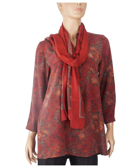  Long Silk Shirt - Red Dotted Paisley