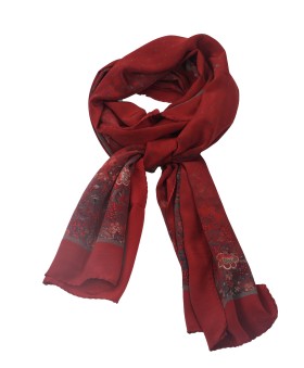 Crepe Silk Scarf - Red Dotted Paisley