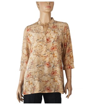 Short Silk Shirt - Beige Leaf