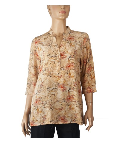 Short Silk Shirt - Beige Leaf