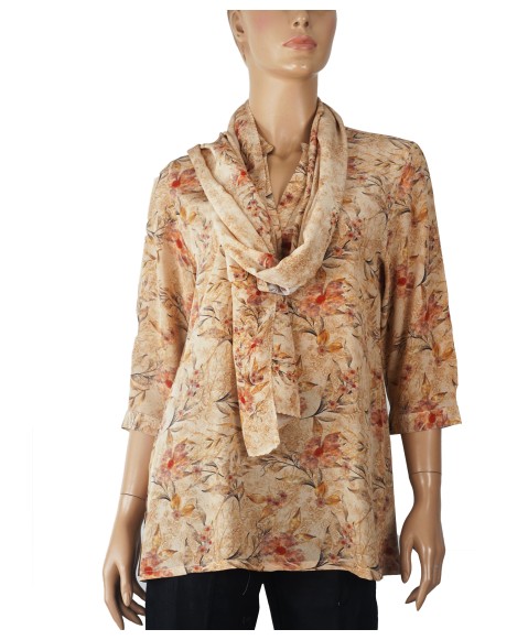 Short Silk Shirt - Beige Leaf