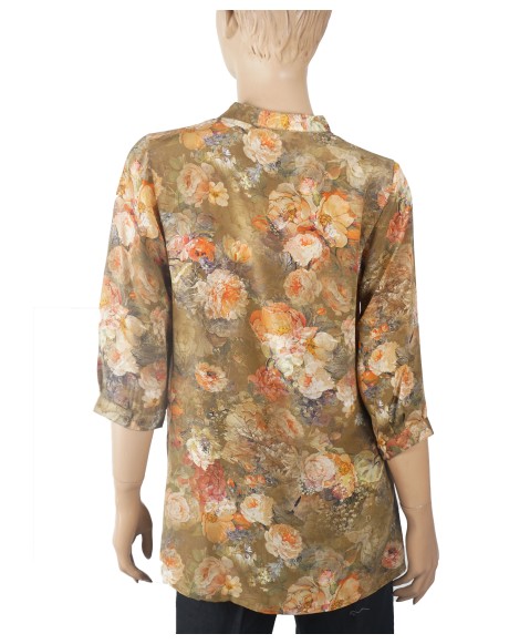 Short Silk Shirt - Big Orange Flowers