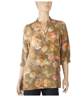 Short Silk Shirt - Big Orange Flowers