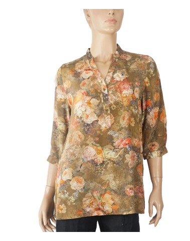 Short Silk Shirt - Big Orange Flowers