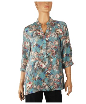 Short Silk Shirt - White Hibiscus 