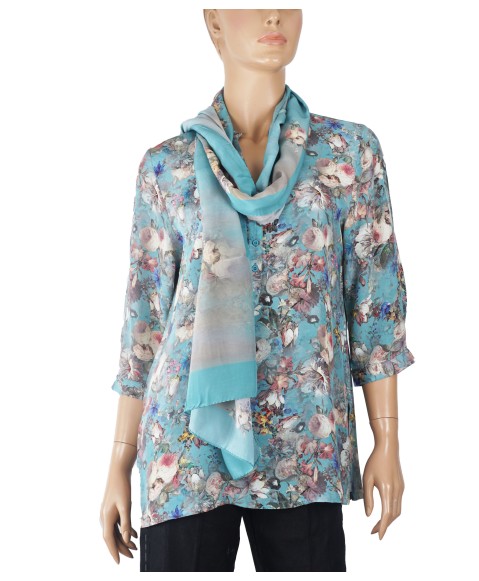 Short Silk Shirt - White Hibiscus 