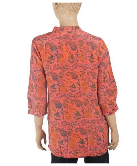 Short Silk Shirt - Orange And Blue Paisley