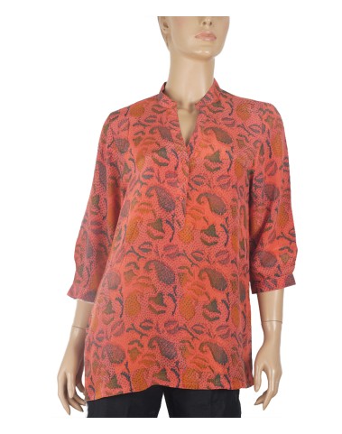 Short Silk Shirt - Orange And Blue Paisley