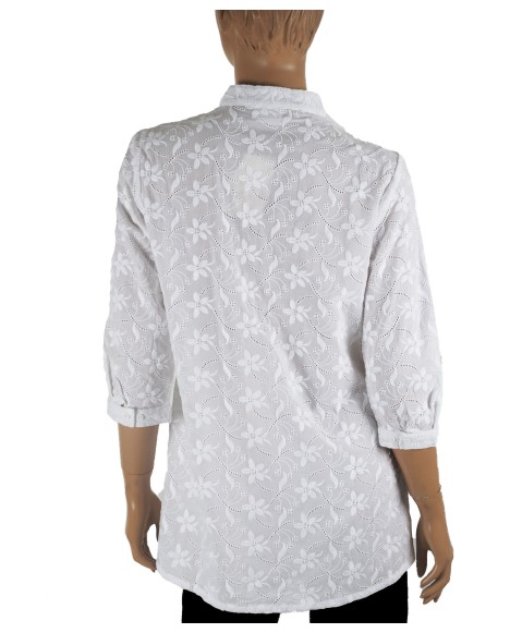 Casual Shirt - White Cotton Eyelet Shirt 