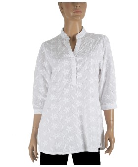 Casual Shirt - White Cotton Eyelet Shirt 