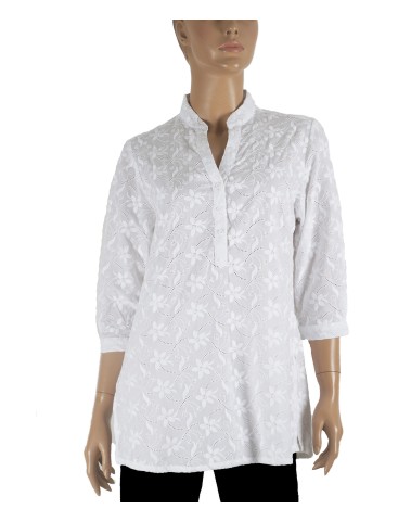 Casual Shirt - White Cotton Eyelet Shirt 