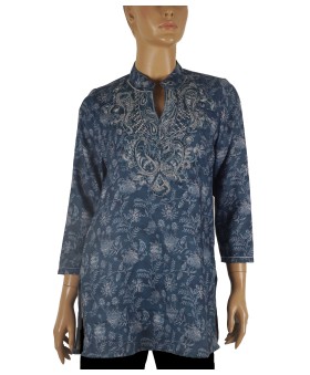 Casual Shirt - Blue Floral Embroidery