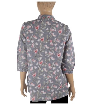 Casual Shirt - Pink Flowers On Grey Base