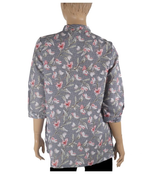 Casual Shirt - Pink Flowers On Grey Base Casual Shirt - Pink Flowers On Grey Base