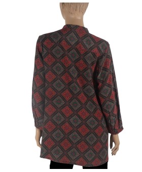 Long Silk Shirt - Pink And Green Tiny Flowers On Black Base