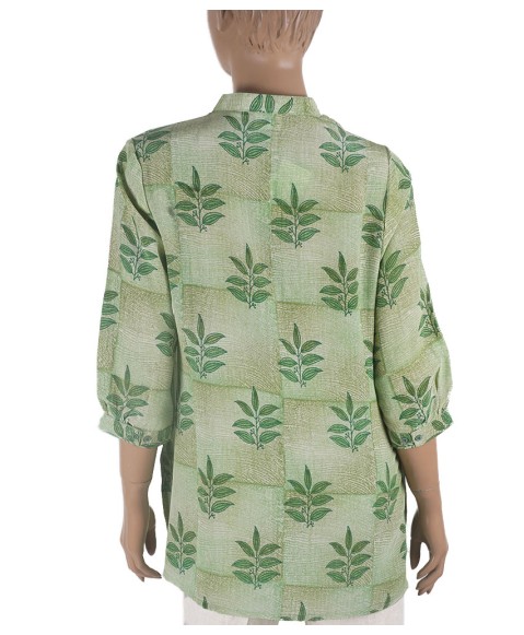 Short Silk Shirt - Green Leaf