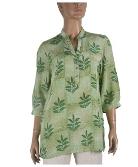 Short Silk Shirt - Green Leaf