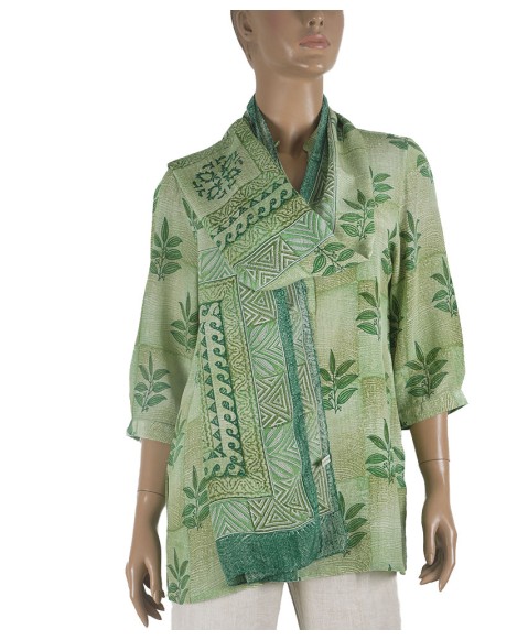 Short Silk Shirt - Green Leaf