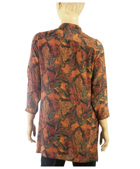 Antique Silk Kurti - Golden Embroidery Green Paisley
