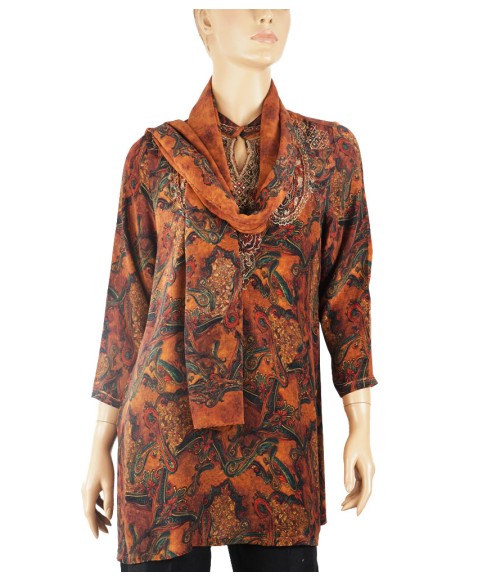 Antique Silk Kurti - Golden Embroidery Green Paisley