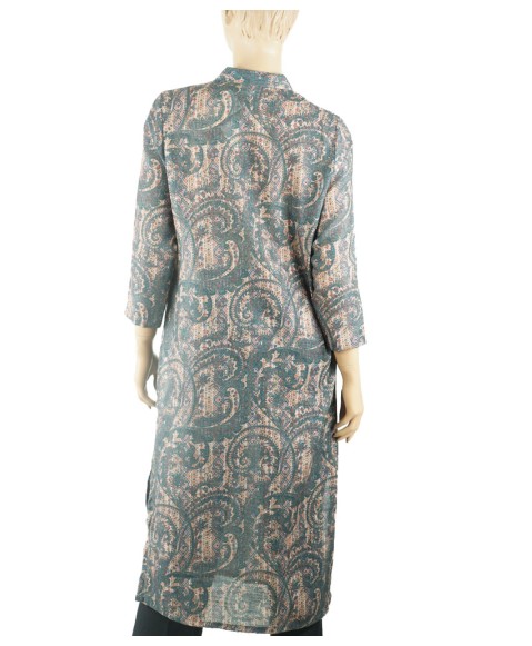 Tunic - Deep Green Paisley With Beige Base