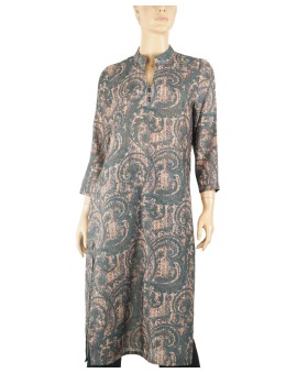 Tunic - Deep Green Paisley With Beige Base