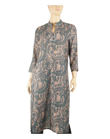 Tunic - Deep Green Paisley With Beige Base