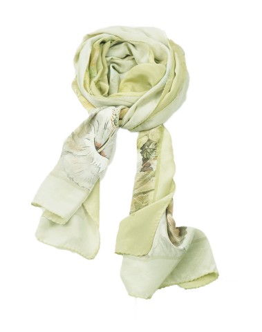 Crepe Silk Scarf - white hibiscus