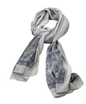 Crepe Silk Scarf - Grey Big patch