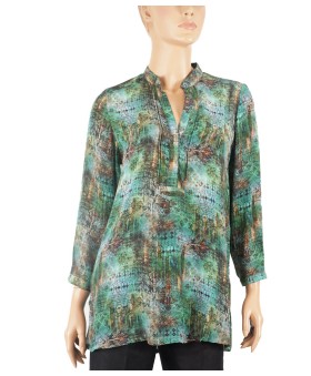 Long Silk Shirt - Green Rust