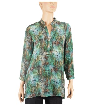 Long Silk Shirt - Green Rust