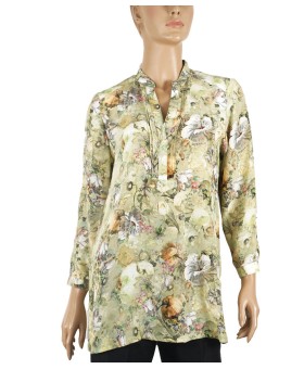 Long Silk Shirt - white hibiscus