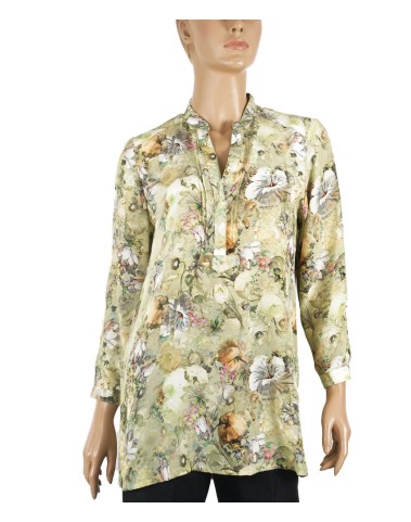 Long Silk Shirt - white hibiscus