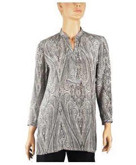 Long Silk Shirt - Grey Paisley