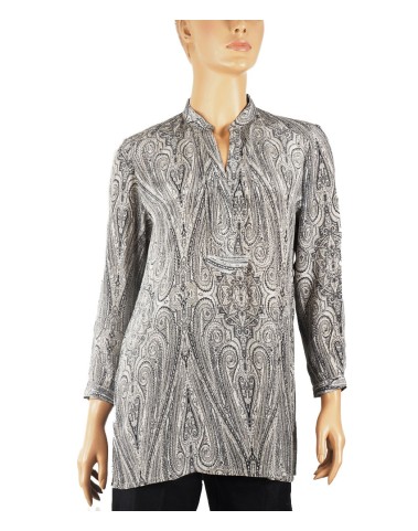 Long Silk Shirt - Grey Paisley