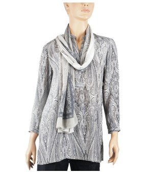 Long Silk Shirt - Grey Paisley