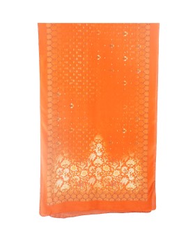 Crepe Silk Scarf - White Flowers With Orange Base